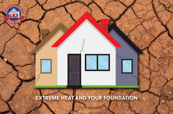 cartoon homes with cracks on top of cracked and dried dirt to show extreme heat and how it affects foundation